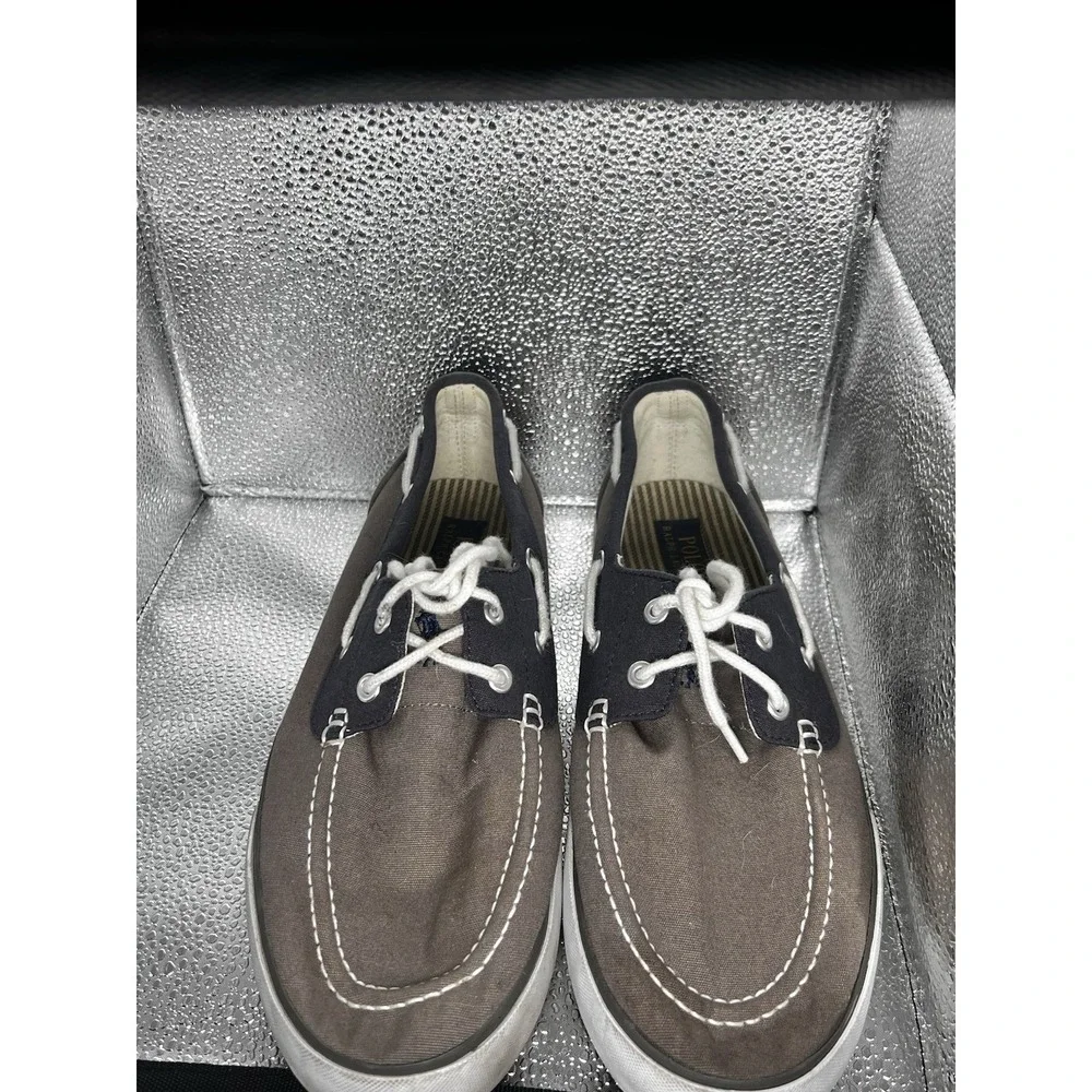 Polo Ralph Lauren Boat Shoes Lander Navy & Khaki  Topsiders Size 10.5 D Canvas